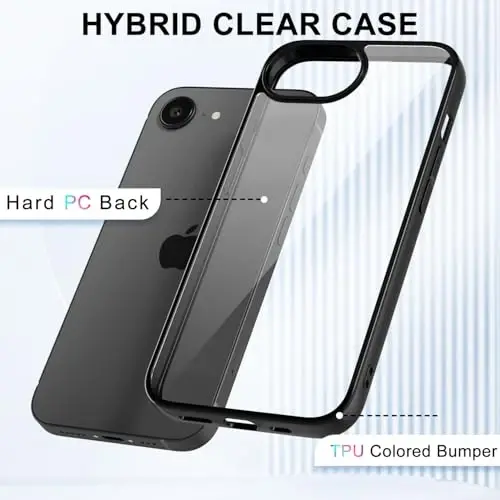 LoeoeL for iPhone 16e Case Clear, Transparent Hybrid 16e Phone Case [Hard Plastic & Soft Silicone Bumper] Acrylic Non Yellowing Thin Slim Protective Cover for Women, Black - 3