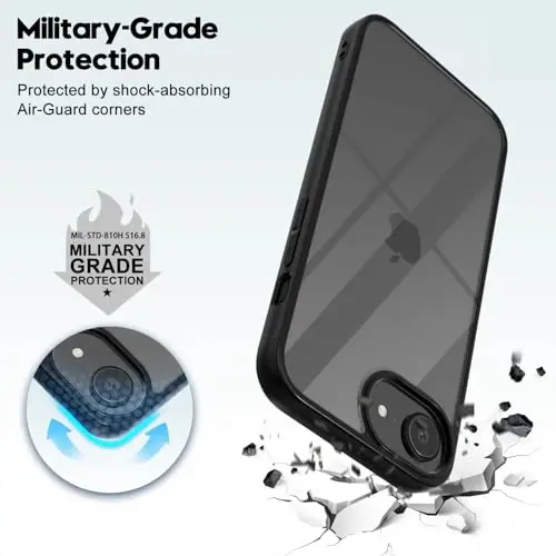 LoeoeL for iPhone 16e Case Clear, Transparent Hybrid 16e Phone Case [Hard Plastic & Soft Silicone Bumper] Acrylic Non Yellowing Thin Slim Protective Cover for Women, Black - 6