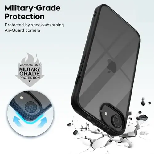 LoeoeL for iPhone 16e Case Clear, Transparent Hybrid 16e Phone Case [Hard Plastic & Soft Silicone Bumper] Acrylic Non Yellowing Thin Slim Protective Cover for Women, Black - 6