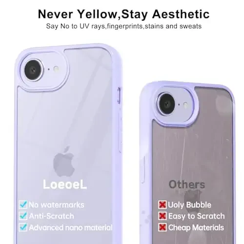 LoeoeL for iPhone 16e Case Clear, Transparent Hybrid 16e Phone Case [Hard Plastic & Soft Silicone Bumper] Acrylic Non Yellowing Thin Slim Protective Cover for Women, Purple Lavender - 4