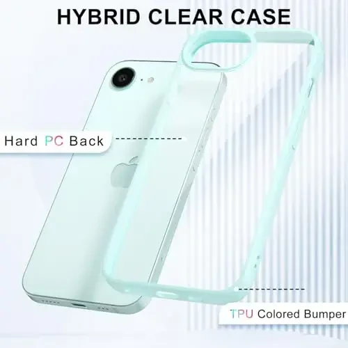 LoeoeL for iPhone 16e Case Clear, Transparent Hybrid 16e Phone Case [Hard Plastic & Soft Silicone Bumper] Acrylic Non Yellowing Thin Slim Protective Cover for Women, Teal - 3