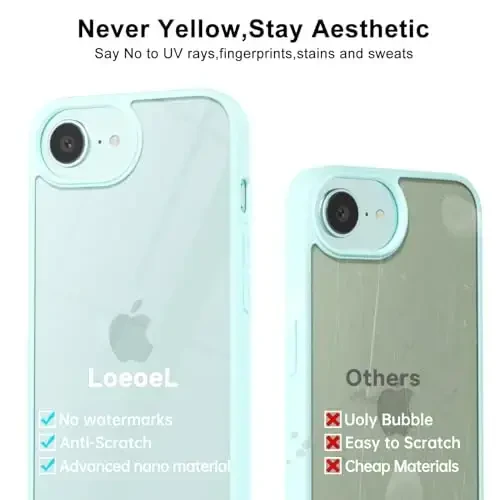 LoeoeL for iPhone 16e Case Clear, Transparent Hybrid 16e Phone Case [Hard Plastic & Soft Silicone Bumper] Acrylic Non Yellowing Thin Slim Protective Cover for Women, Teal - 4