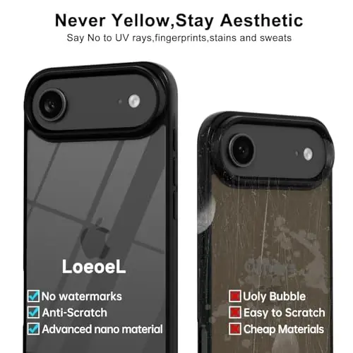 LoeoeL for iPhone 17 Air Case Clear, Transparent Hybrid iPhone 17 Air Phone Case [Hard Plastic & Soft Silicone Bumper] Acrylic Non Yellowing Thin Slim Protective Cover for Women, Black - 4