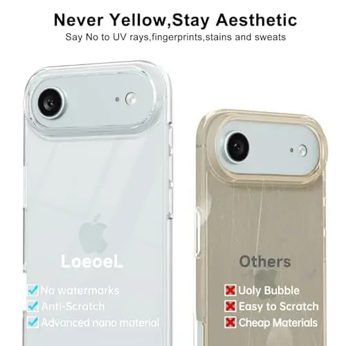 LoeoeL for iPhone 17 Air Case Clear, Transparent Hybrid iPhone 17 Air Phone Case [Hard Plastic & Soft Silicone Bumper] Acrylic Non Yellowing Thin Slim Protective Cover for Women, Crystal Clear - 4