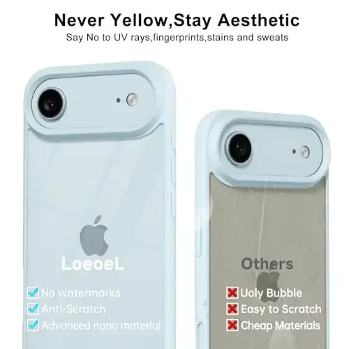 LoeoeL for iPhone 17 Air Case Clear, Transparent Hybrid iPhone 17 Air Phone Case [Hard Plastic & Soft Silicone Bumper] Acrylic Non Yellowing Thin Slim Protective Cover for Women, Light Blue - 4