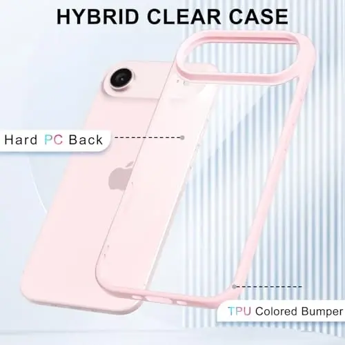 LoeoeL for iPhone 17 Air Case Clear, Transparent Hybrid iPhone 17 Air Phone Case [Hard Plastic & Soft Silicone Bumper] Acrylic Non Yellowing Thin Slim Protective Cover for Women, Light Pink - 3