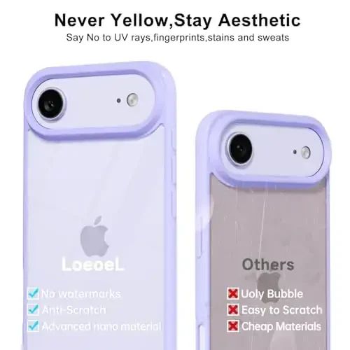 LoeoeL for iPhone 17 Air Case Clear, Transparent Hybrid iPhone 17 Air Phone Case [Hard Plastic & Soft Silicone Bumper] Acrylic Non Yellowing Thin Slim Protective Cover for Women, Purple Lavender - 4