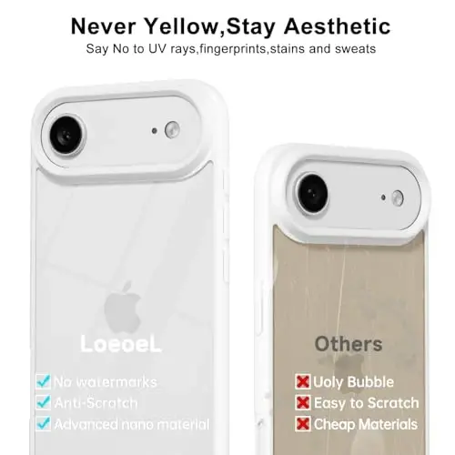 LoeoeL for iPhone 17 Air Case Clear, Transparent Hybrid iPhone 17 Air Phone Case [Hard Plastic & Soft Silicone Bumper] Acrylic Non Yellowing Thin Slim Protective Cover for Women, White - 4