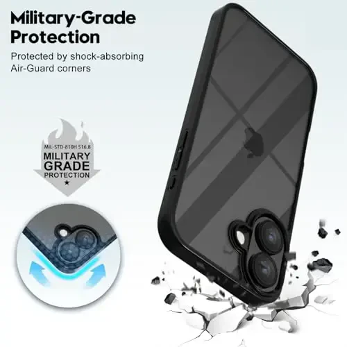 LoeoeL for iPhone 17 Case Clear, Transparent Hybrid iPhone 17 Phone Case [Hard Plastic & Soft Silicone Bumper] Acrylic Non Yellowing Thin Slim Protective Cover for Women, Black - 6