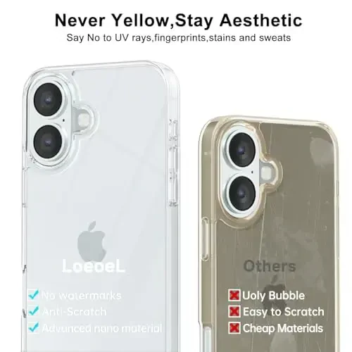 LoeoeL for iPhone 17 Case Clear, Transparent Hybrid iPhone 17 Phone Case [Hard Plastic & Soft Silicone Bumper] Acrylic Non Yellowing Thin Slim Protective Cover for Women, Crystal Clear - 4