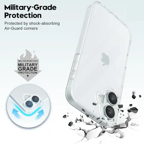 LoeoeL for iPhone 17 Case Clear, Transparent Hybrid iPhone 17 Phone Case [Hard Plastic & Soft Silicone Bumper] Acrylic Non Yellowing Thin Slim Protective Cover for Women, Crystal Clear - 6