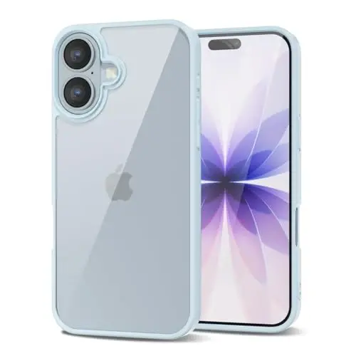 LoeoeL for iPhone 17 Case Clear, Transparent Hybrid iPhone 17 Phone Case [Hard Plastic & Soft Silicone Bumper] Acrylic Non Yellowing Thin Slim Protective Cover for Women, Light Blue 