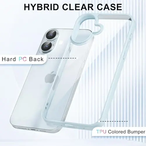 LoeoeL for iPhone 17 Case Clear, Transparent Hybrid iPhone 17 Phone Case [Hard Plastic & Soft Silicone Bumper] Acrylic Non Yellowing Thin Slim Protective Cover for Women, Light Blue - 3