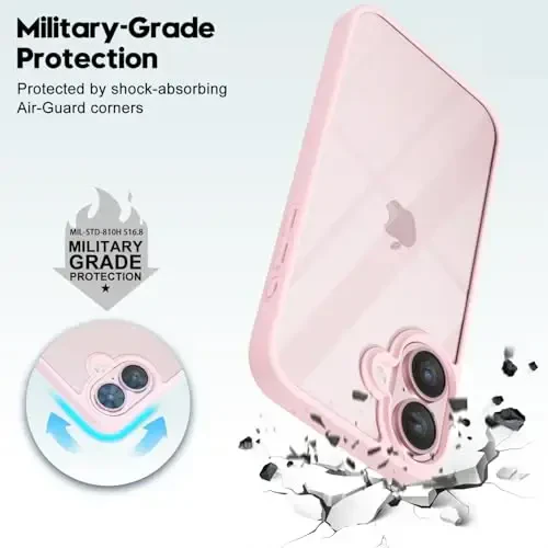 LoeoeL for iPhone 17 Case Clear, Transparent Hybrid iPhone 17 Phone Case [Hard Plastic & Soft Silicone Bumper] Acrylic Non Yellowing Thin Slim Protective Cover for Women, Light Pink - 6