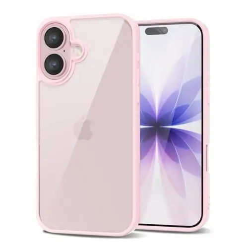 LoeoeL for iPhone 17 Case Clear, Transparent Hybrid iPhone 17 Phone Case [Hard Plastic & Soft Silicone Bumper] Acrylic Non Yellowing Thin Slim Protective Cover for Women, Light Pink - 1