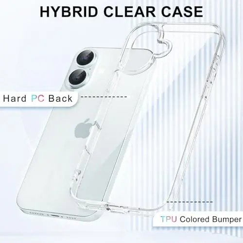 LoeoeL for iPhone 17 G'ilofi Shaffof, Shaffof Gibrid iPhone 17 Telefon G'ilofi [Qattiq Plastmassa & Yumshoq Silikon Bamper] Akrilik Sariqlanmaydigan Yupqa Himoya Qopqog'i Ayollar uchun, Shisha Shaffof - 3