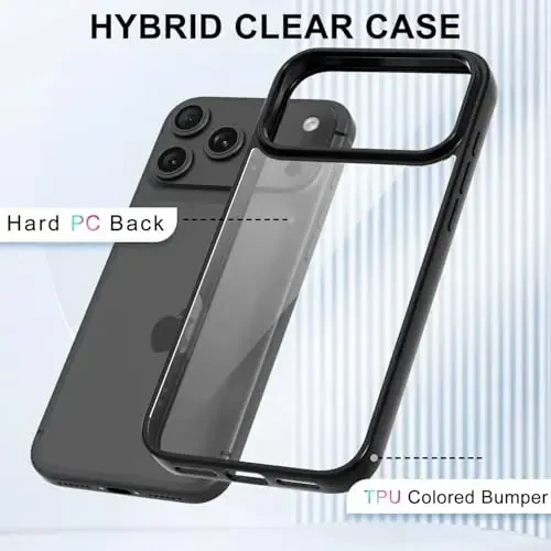 LoeoeL for iPhone 17 Pro Case Clear, Transparent Hybrid iPhone 17 Pro Phone Case [Hard Plastic & Soft Silicone Bumper] Acrylic Non Yellowing Thin Slim Protective Cover for Women, Black - 3
