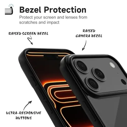 LoeoeL for iPhone 17 Pro Case Clear, Transparent Hybrid iPhone 17 Pro Phone Case [Hard Plastic & Soft Silicone Bumper] Acrylic Non Yellowing Thin Slim Protective Cover for Women, Black - 4