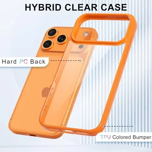 LoeoeL for iPhone 17 Pro Case Clear, Transparent Hybrid iPhone 17 Pro Phone Case [Hard Plastic & Soft Silicone Bumper] Acrylic Non Yellowing Thin Slim Protective Cover for Women, Orange - 3