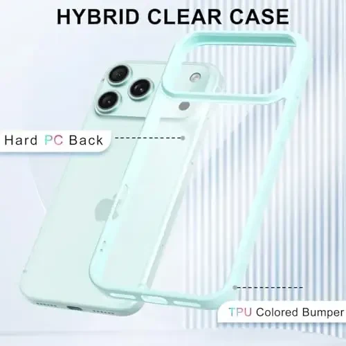 LoeoeL for iPhone 17 Pro Case Clear, Transparent Hybrid iPhone 17 Pro Phone Case [Hard Plastic & Soft Silicone Bumper] Acrylic Non Yellowing Thin Slim Protective Cover for Women, Teal - 12