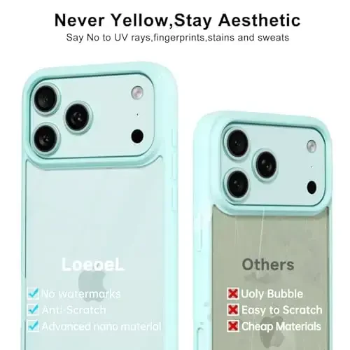 LoeoeL for iPhone 17 Pro Case Clear, Transparent Hybrid iPhone 17 Pro Phone Case [Hard Plastic & Soft Silicone Bumper] Acrylic Non Yellowing Thin Slim Protective Cover for Women, Teal - 11