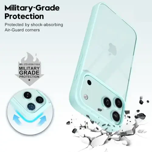 LoeoeL for iPhone 17 Pro Case Clear, Transparent Hybrid iPhone 17 Pro Phone Case [Hard Plastic & Soft Silicone Bumper] Acrylic Non Yellowing Thin Slim Protective Cover for Women, Teal - 9