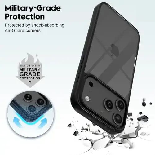 LoeoeL for iPhone 17 Pro Max Case Clear, Transparent Hybrid iPhone 17 Pro Max Phone Case [Hard Plastic & Soft Silicone Bumper] Acrylic Non Yellowing Thin Slim Protective Cover for Women, Black - 6