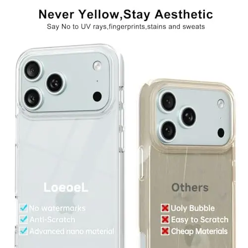 LoeoeL for iPhone 17 Pro Max Case Clear, Transparent Hybrid iPhone 17 Pro Max Phone Case [Hard Plastic & Soft Silicone Bumper] Acrylic Non Yellowing Thin Slim Protective Cover for Women, Crystal Clear - 4
