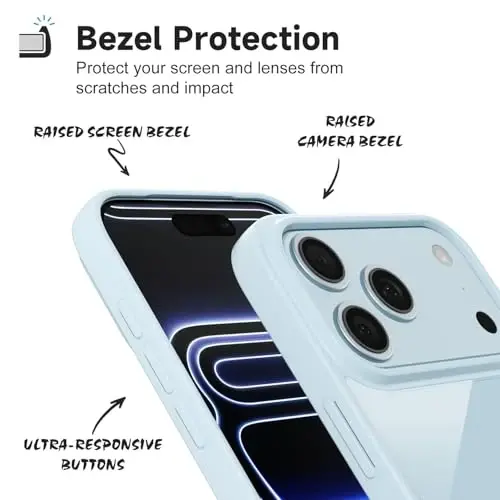 LoeoeL for iPhone 17 Pro Max Case Clear, Transparent Hybrid iPhone 17 Pro Max Phone Case [Hard Plastic & Soft Silicone Bumper] Acrylic Non Yellowing Thin Slim Protective Cover for Women, Light Blue - 4