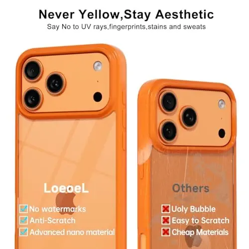 LoeoeL for iPhone 17 Pro Max Case Clear, Transparent Hybrid iPhone 17 Pro Max Phone Case [Hard Plastic & Soft Silicone Bumper] Acrylic Non Yellowing Thin Slim Protective Cover for Women, Orange - 4