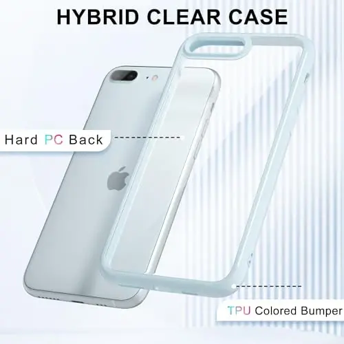 LoeoeL for iPhone 8 Plus/ 7 Plus Case Clear, Transparent Hybrid Phone Case [Hard Plastic & Soft Silicone Bumper] Acrylic Non Yellowing Thin Slim Protective Cover for Women, Light Blue - 3