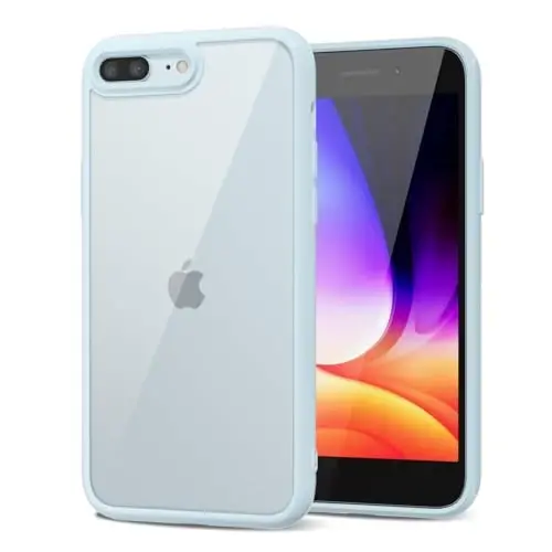 LoeoeL for iPhone 8 Plus/ 7 Plus Case Clear, Transparent Hybrid Phone Case [Hard Plastic & Soft Silicone Bumper] Acrylic Non Yellowing Thin Slim Protective Cover for Women, Light Blue 