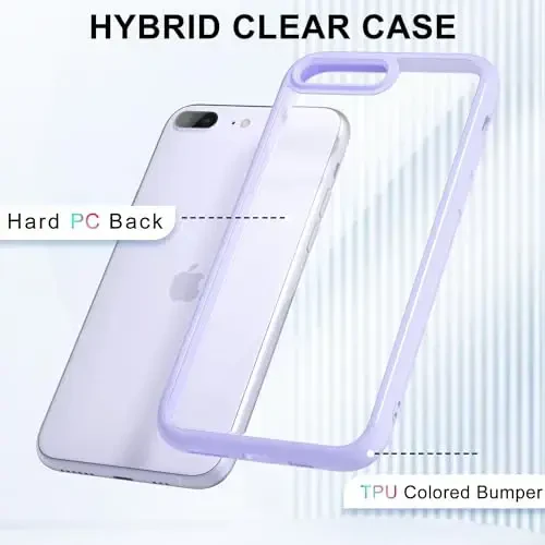 LoeoeL for iPhone 8 Plus/ 7 Plus Case Clear, Transparent Hybrid Phone Case [Hard Plastic & Soft Silicone Bumper] Acrylic Non Yellowing Thin Slim Protective Cover for Women, Purple Lavender - 3