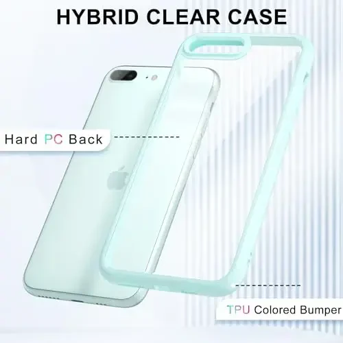 LoeoeL for iPhone 8 Plus/ 7 Plus Case Clear, Transparent Hybrid Phone Case [Hard Plastic & Soft Silicone Bumper] Acrylic Non Yellowing Thin Slim Protective Cover for Women, Teal - 3