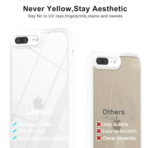 LoeoeL for iPhone 8 Plus/ 7 Plus Case Clear, Transparent Hybrid Phone Case [Hard Plastic & Soft Silicone Bumper] Acrylic Non Yellowing Thin Slim Protective Cover for Women, White - 4