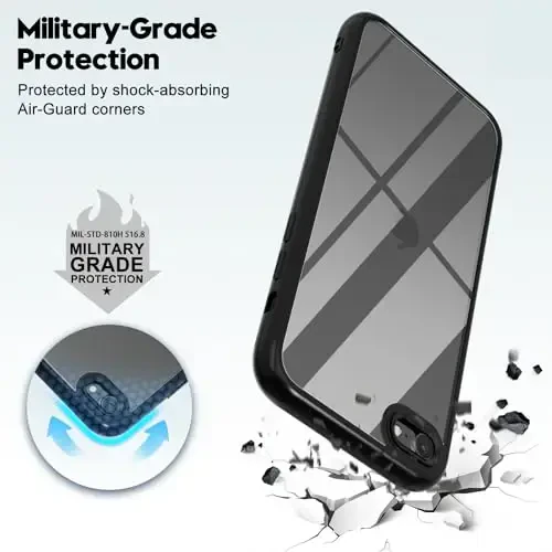 LoeoeL for iPhone SE 2022/2020/ 7/8 Case Clear, Transparent Hybrid SE Phone Case [Hard Plastic & Soft Silicone Bumper] Acrylic Non Yellowing Thin Slim Protective Cover, Black - 6