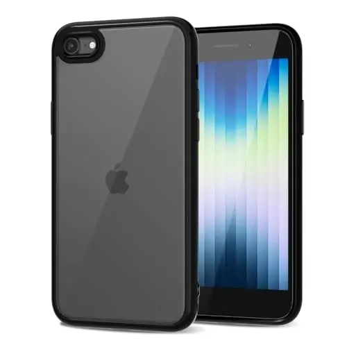 LoeoeL for iPhone SE 2022/2020/ 7/8 Case Clear, Transparent Hybrid SE Phone Case [Hard Plastic & Soft Silicone Bumper] Acrylic Non Yellowing Thin Slim Protective Cover, Black 