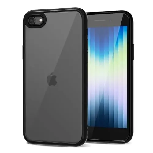 LoeoeL for iPhone SE 2022/2020/ 7/8 Case Clear, Transparent Hybrid SE Phone Case [Hard Plastic & Soft Silicone Bumper] Acrylic Non Yellowing Thin Slim Protective Cover, Black - 1