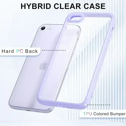 LoeoeL for iPhone SE 2022/2020/ 7/8 Case Clear, Transparent Hybrid SE Phone Case [Hard Plastic & Soft Silicone Bumper] Acrylic Non Yellowing Thin Slim Protective Cover, Purple Lavender - 3