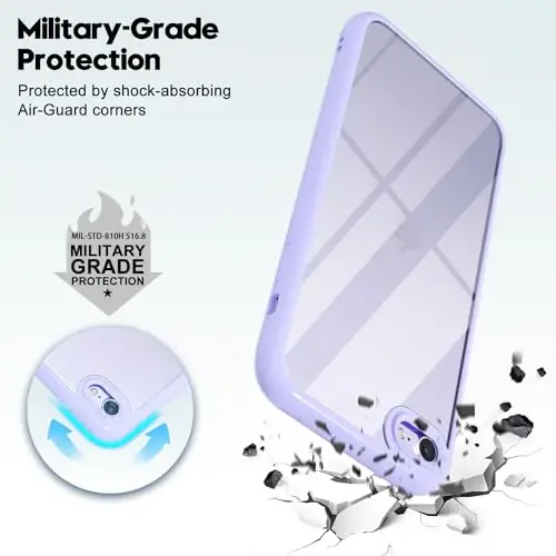 LoeoeL for iPhone SE 2022/2020/ 7/8 Case Clear, Transparent Hybrid SE Phone Case [Hard Plastic & Soft Silicone Bumper] Acrylic Non Yellowing Thin Slim Protective Cover, Purple Lavender - 6