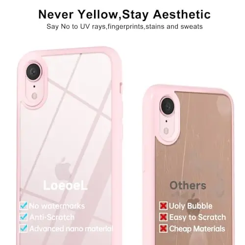 LoeoeL for iPhone XR Case Clear, Shaffof Gibrid XR Telefon Gʻilofi [Qattiq Plastmassa & Yumshoq Silikon Bamper] Akril Sariqqa Oʻchmaydigan Yupqa Himoya Qopqogʻi Ayollar uchun, Och Pushti - 4