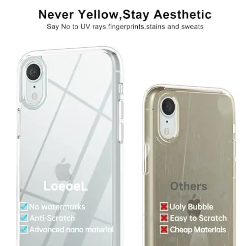 LoeoeL for iPhone XR Case Clear, Transparent Hybrid XR Phone Case [Hard Plastic & Soft Silicone Bumper] Acrylic Non Yellowing Thin Slim Protective Cover for Women, Crystal Clear - 4