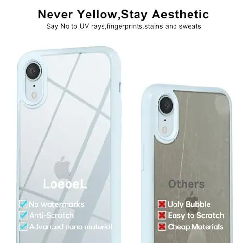 LoeoeL for iPhone XR Case Clear, Transparent Hybrid XR Phone Case [Hard Plastic & Soft Silicone Bumper] Acrylic Non Yellowing Thin Slim Protective Cover for Women, Light Blue - 4