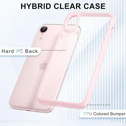 LoeoeL for iPhone XR Case Clear, Transparent Hybrid XR Phone Case [Hard Plastic & Soft Silicone Bumper] Acrylic Non Yellowing Thin Slim Protective Cover for Women, Light Pink - 3