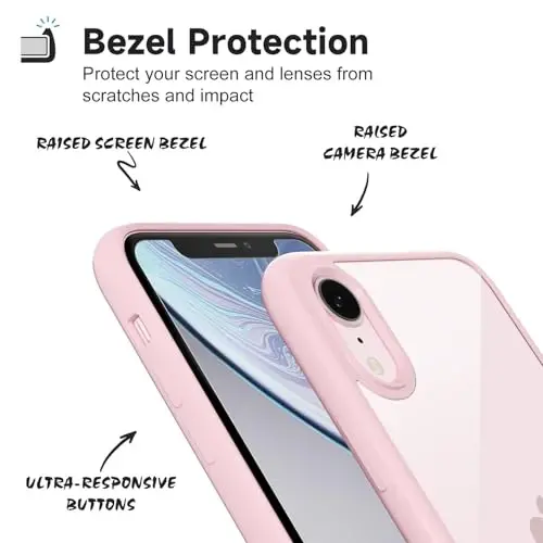 LoeoeL for iPhone XR Case Clear, Transparent Hybrid XR Phone Case [Hard Plastic & Soft Silicone Bumper] Acrylic Non Yellowing Thin Slim Protective Cover for Women, Light Pink - 4