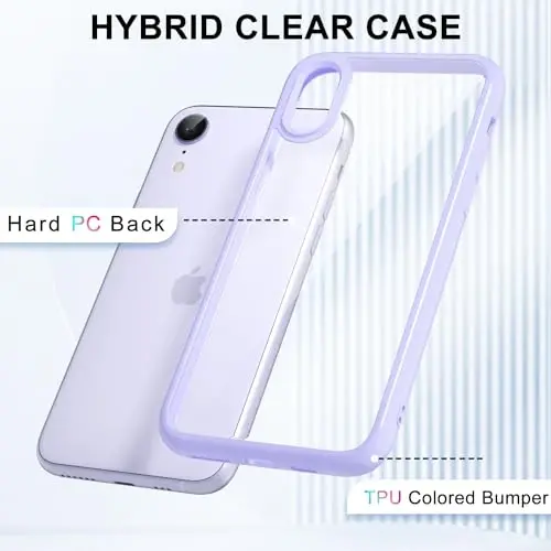 LoeoeL for iPhone XR Case Clear, Transparent Hybrid XR Phone Case [Hard Plastic & Soft Silicone Bumper] Acrylic Non Yellowing Thin Slim Protective Cover for Women, Purple Lavender - LOEOEL (1)