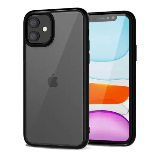 LoeoeL for iPhone 11 Case Clear, Transparent Hybrid 11 Phone Case [Hard Plastic & Soft Silicone Bumper] Acrylic Non Yellowing Thin Slim Protective Cover for Women, Black - 1