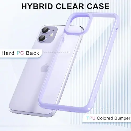 LoeoeL iPhone 11 Kılıfı Şeffaf, Şeffaf Hibrit 11 Telefon Kılıfı [Sert Plastik ve Yumuşak Silikon Tampon] Akrilik Sararmayan İnce İnce Koruyucu Kapak Kadınlar için, Mor Lavanta - 3