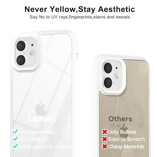 LoeoeL for iPhone 11 Case Clear, Transparent Hybrid 11 Phone Case [Hard Plastic & Soft Silicone Bumper] Acrylic Non Yellowing Thin Slim Protective Cover for Women, White - 4