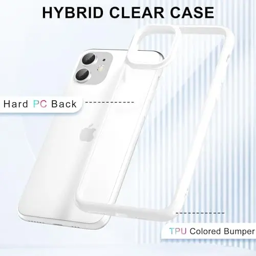 LoeoeL for iPhone 11 Case Clear, Transparent Hybrid 11 Phone Case [Hard Plastic & Soft Silicone Bumper] Acrylic Non Yellowing Thin Slim Protective Cover for Women, White - 3
